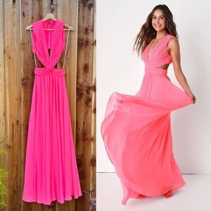 Lulu's Hot Pink Backless Maxi Dress